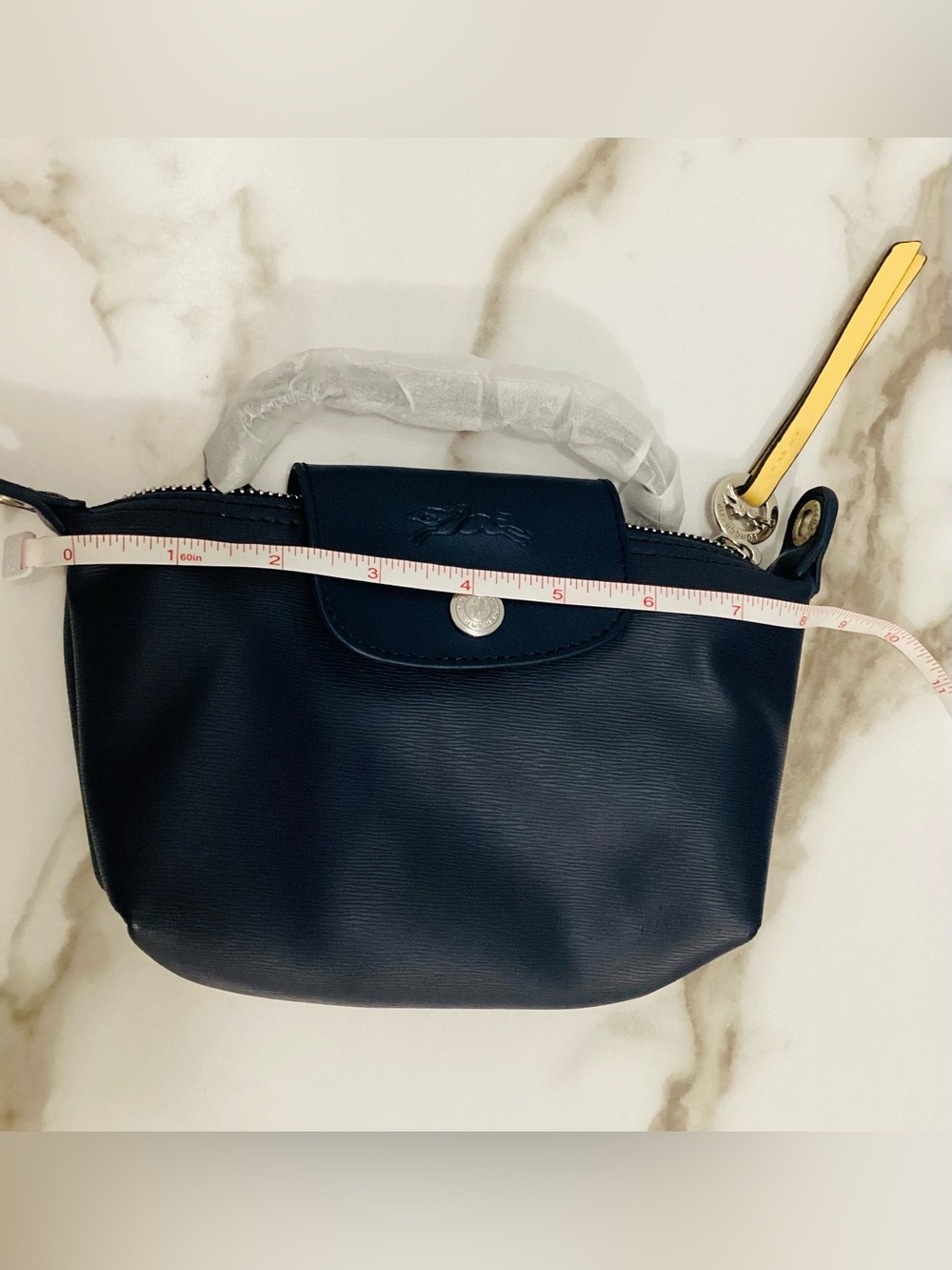 Longchamp Navy Crossbody Bag with Yellow Zip Pull Accent - Picture 6 of 10